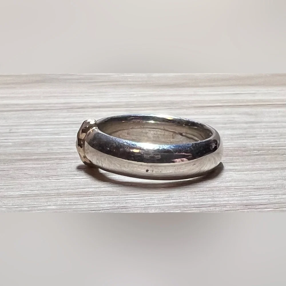 Vintage Artisan Handmade Sterling Silver & Gold Accented Ring, Size 7.5 - Picture 2 of 8
